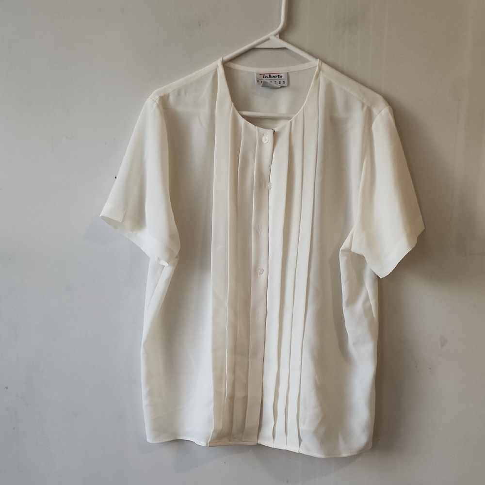 Talbots White Pleated Blouse